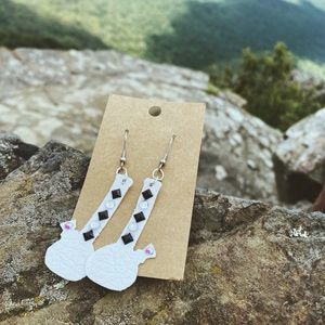 handmade faux leather with gems earrings